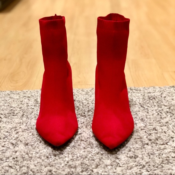 red stretch ankle boots